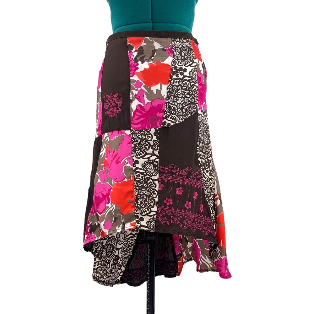 D.E.P.T. NWOT Brown and Pink Patchwork Style High Low Midi Skirt, XS